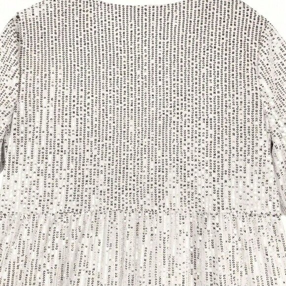 Silver Cute Women's Round Neck Mid-Sleeve Ruffle Hem Sequin Dress - Picture 4 of 5
